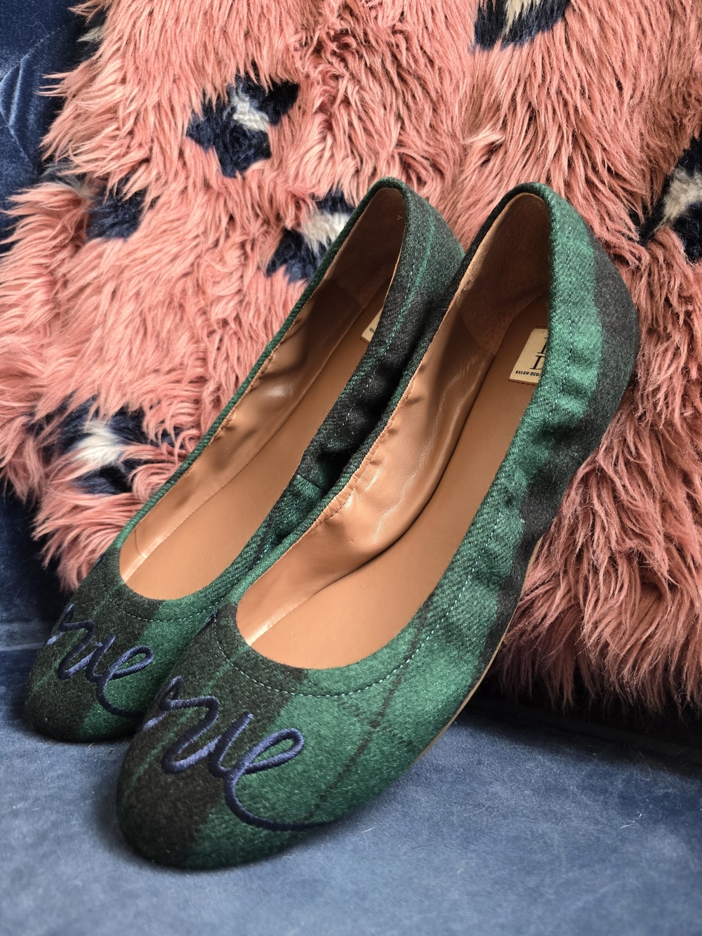 Ellen Degeneres "love" Green Plaid Ballet Flats